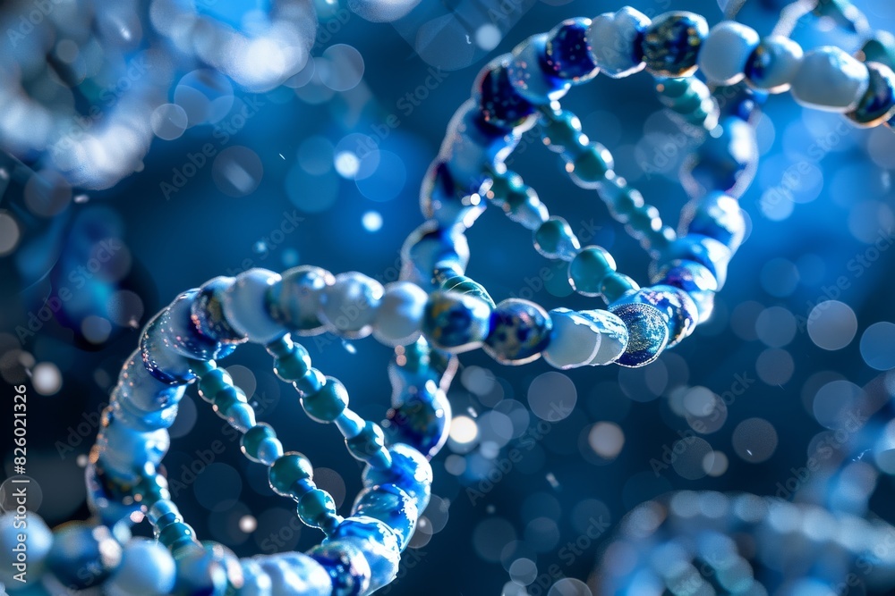 Crystal blue DNA double helix in a focused, clinical setting, ideal for themes of genetic testing and medical research