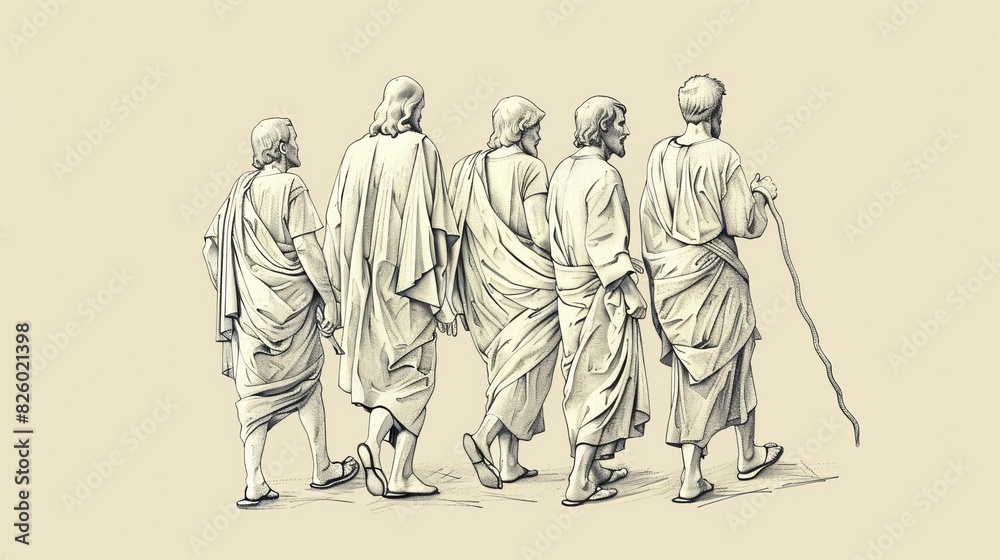 Obraz premium Biblical Illustration of Jesus with Disciples, Emphasizing His Teaching and Leadership