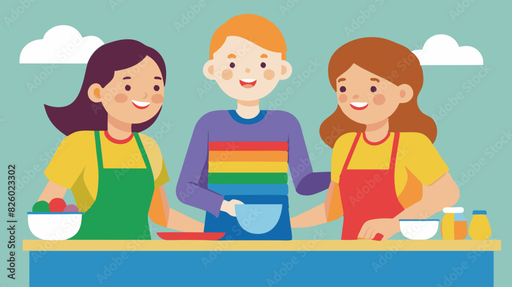 Two Mothers and Son Baking Cookies Together Two Mothers and Son Baking Cookies Together