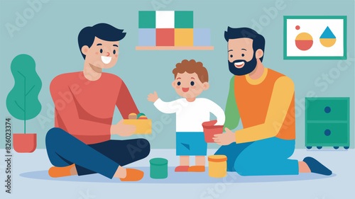 Gay Couple Playing with Child at Home