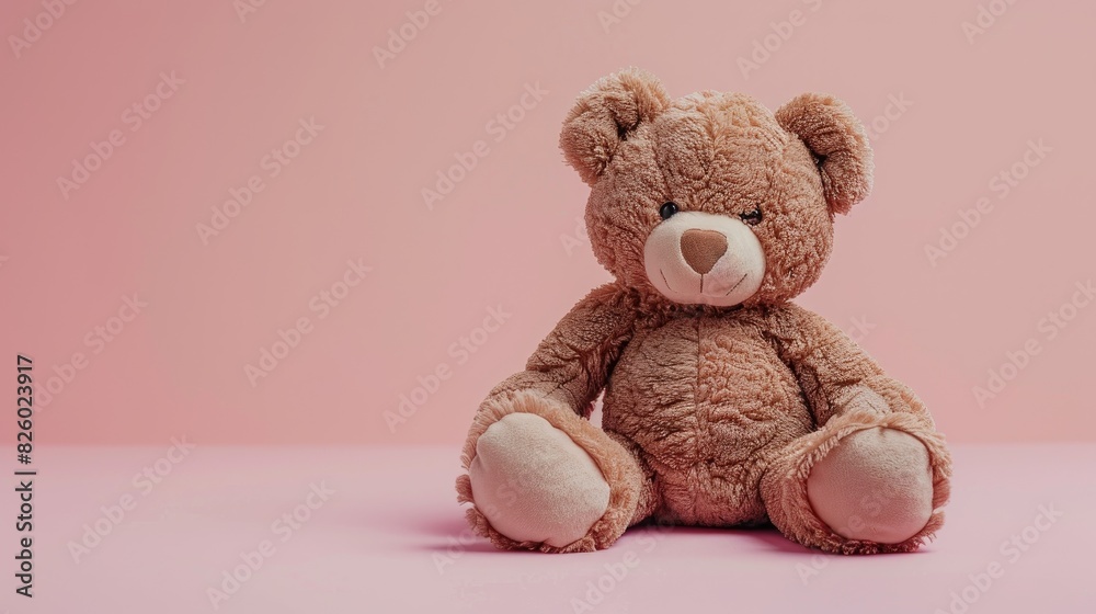 Stuffed Teddy Bear on Pale Pink Surface