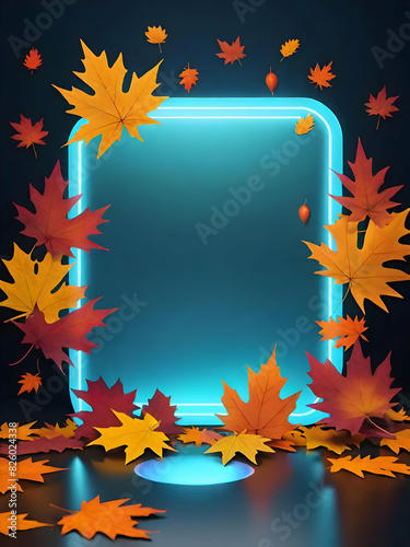 Autumn hologram light background and blank for placing product