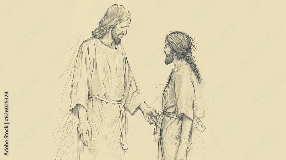 Fototapeta premium Biblical Illustration of Jesus Assisting in Difficult Decisions, Emphasizing His Guidance