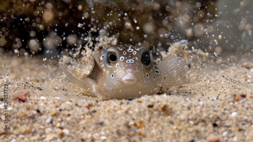 Brazen male pufferfish leaving their mark in the sand hoping to capture the attention of a mate. photo