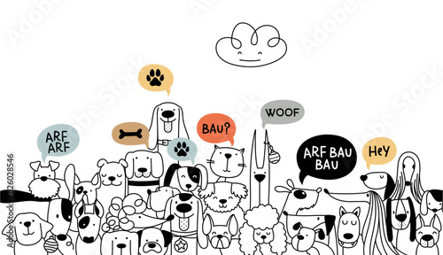 doodle dogs line art background