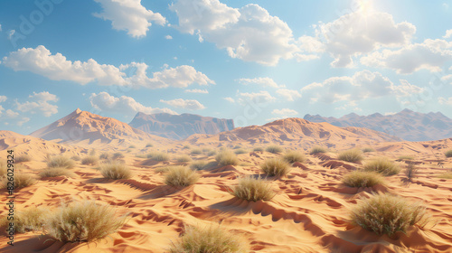 there is a desert with a lot of sand and bushes