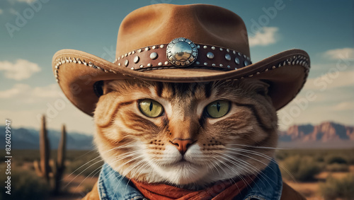 Cute cat wearing a cowboy hat entertaining