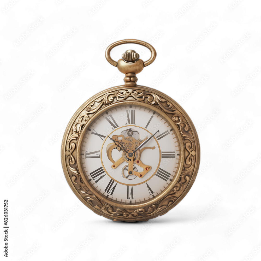 A silver pocket watch with roman numerals on the face, isolated on transparent background, PNG. A silver pocket watch with roman numerals on the face, isolated on transparent background, PNG.