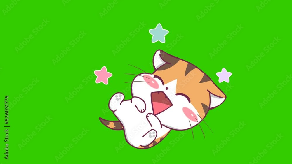 Animated Cute Cat Laughing - Green Screen