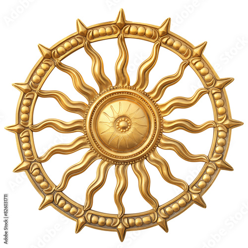 Golden Slavic Sun Wheel Kolovrat  isolated on transparent background. Slavic mythology and spiritual concept. Design for posters, stickers, t-shirts.