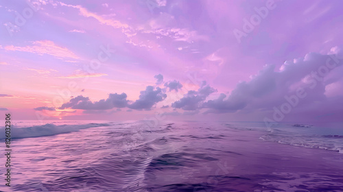 purple and pink sky over the ocean with a surfer in the water