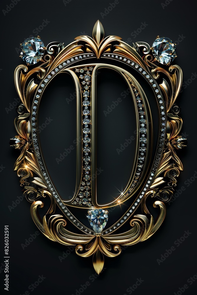 An opulent golden letter D sparkles with diamonds against a black background.