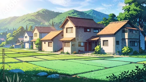 Wallpaper Mural Cozy Asian country home surrounded by nature's beauty, including a well-tended garden and lawn, in a 4k looping video. Torontodigital.ca