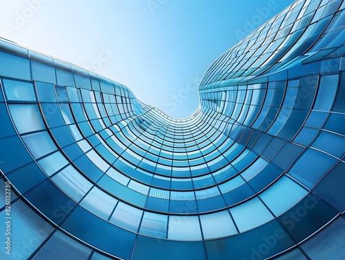 Modern Curved Glass Building Skyward View