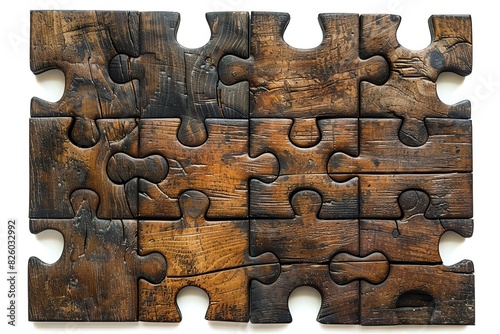 A wooden puzzle with a beautiful grain pattern. The puzzle is made of 12 pieces and is a perfect challenge for a relaxing afternoon. photo