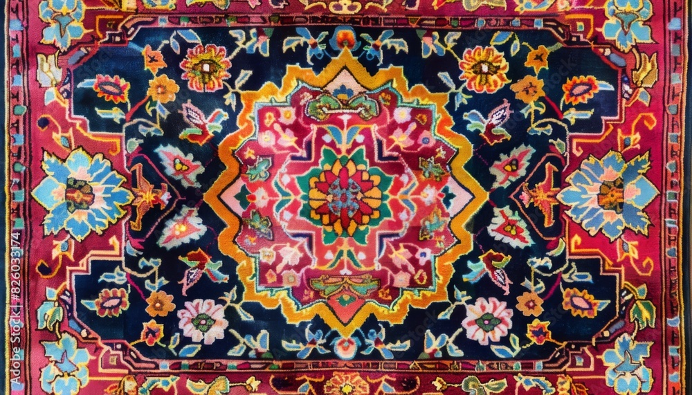 Fototapeta premium Textures of traditional wool carpet with geometric pattern. Ornament rug background