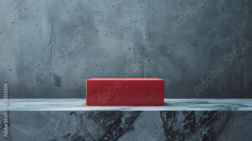 A red brick is sitting on a grey countertop photo