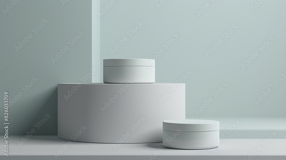 A white pedestal with two white containers on it
A white pedestal with two white containers on it