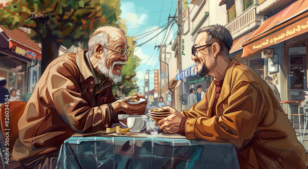 Two Elderly Men Enjoying a Meal Together
