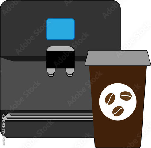 Colored icon of coffee machine and paper cup of coffee on white background coffee shop symbol