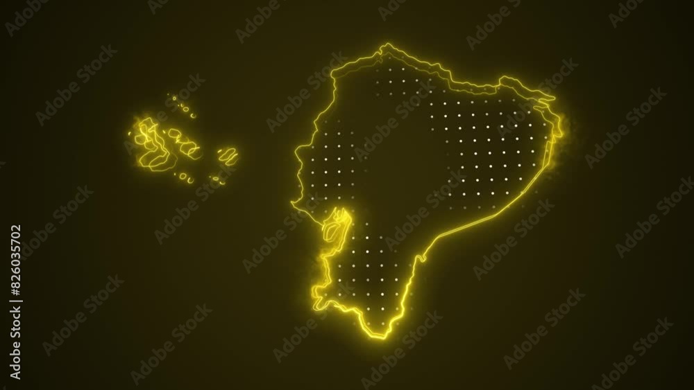 3D Moving Neon Yellow Ecuador Map Borders Outline Loop Background