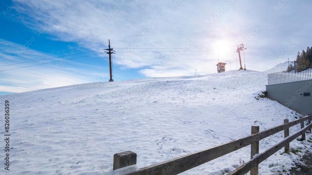 Obraz premium Switzerland, Pilatus Mountain, ice and snow, small town, snow, mountain town on the mountain