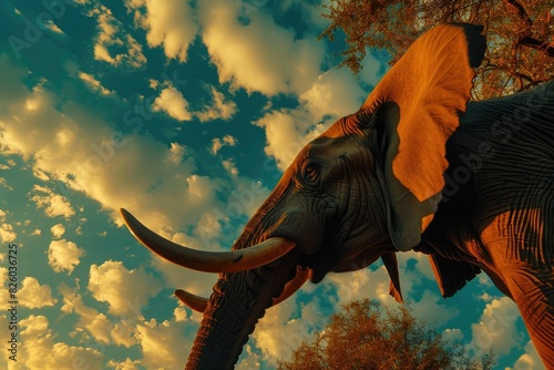 Ethereal Elephant in Golden Hour Light, Side Perspective