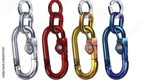 Lobster clasp. Realistic metal carabiners. Claw hook