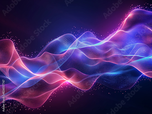 a close up of a wave of blue and pink lights