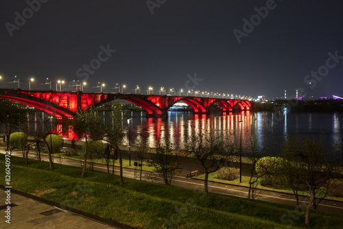 communal bridge over the Yenisei River Krasnoyarsk, Russia photo