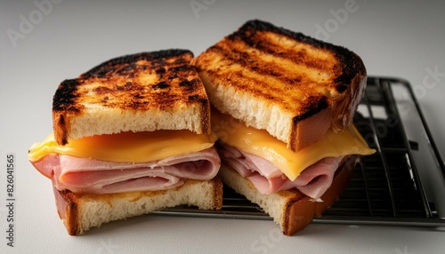 grilled ham and cheese sandwich on a white background