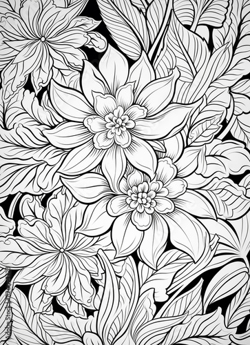 a drawing of a bunch of flowers on a black background