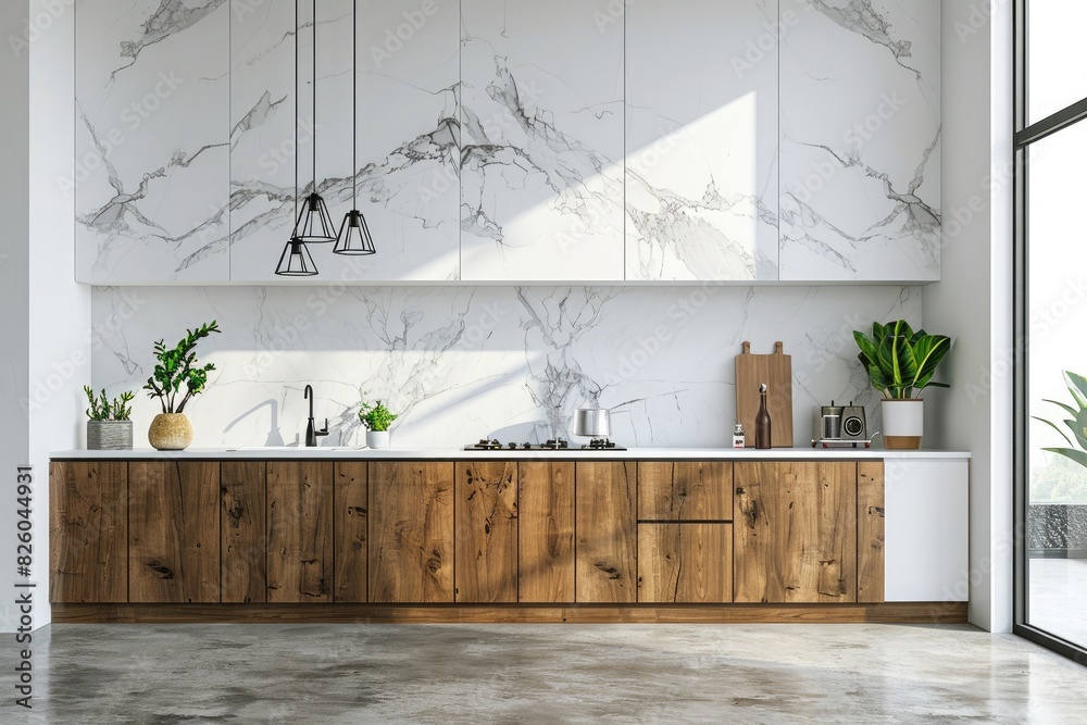 Modern kitchen with an elegant design Clean lines and luxurious furniture Modern kitchen with an elegant design Clean lines and luxurious furniture