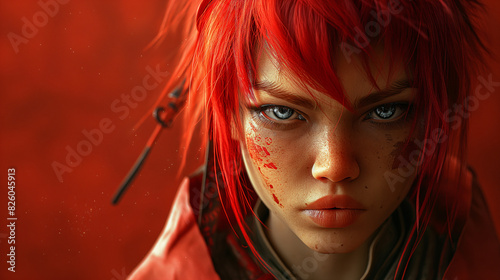 portrait of a warrior woman with red hair, Gaming character 