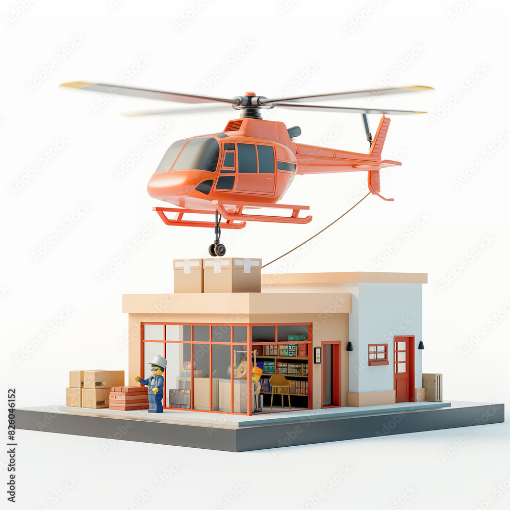 arafed model of a building with a helicopter flying over it