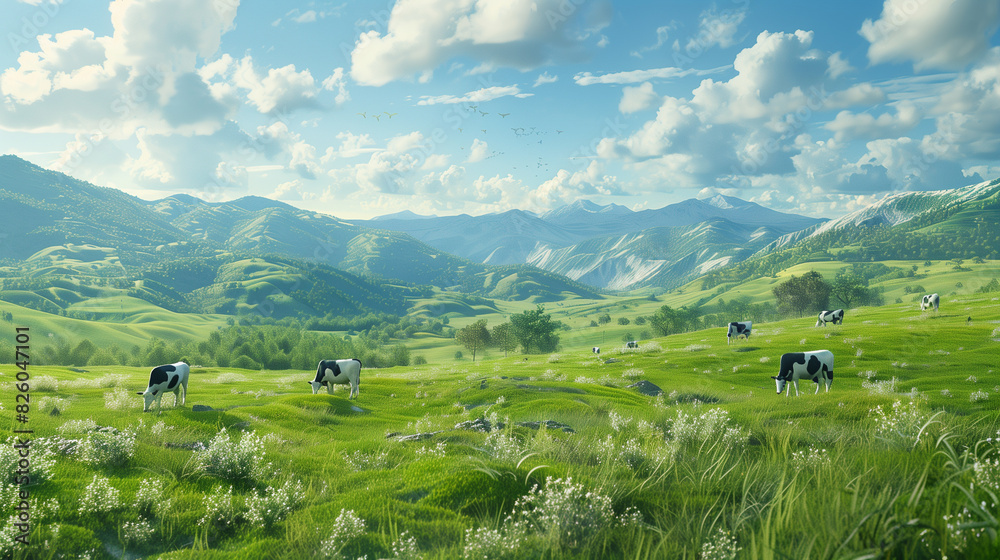 there are many cows grazing in a field of green grass