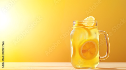 there is a glass jar with a lemon slice inside of it