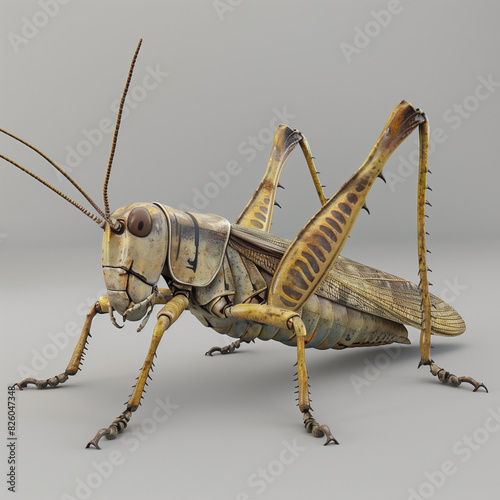 there is a grasshopper that is standing on a gray surface