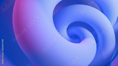 3d sprial shapes, blue abstract minimalist background