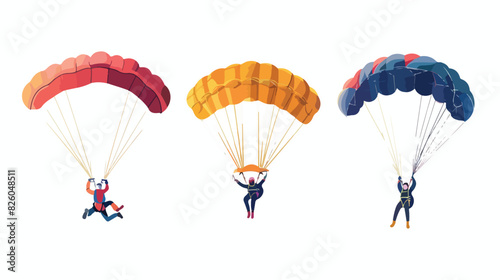 Parachute skydivers. Paraglide and parachute jumping
