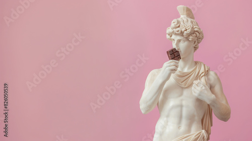 there is a statue of a woman holding a chocolate bar