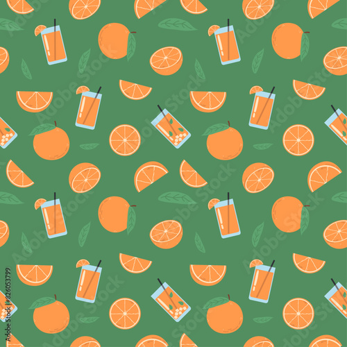 Orange Seamless Pattern, orange slice, juice, smoothie	