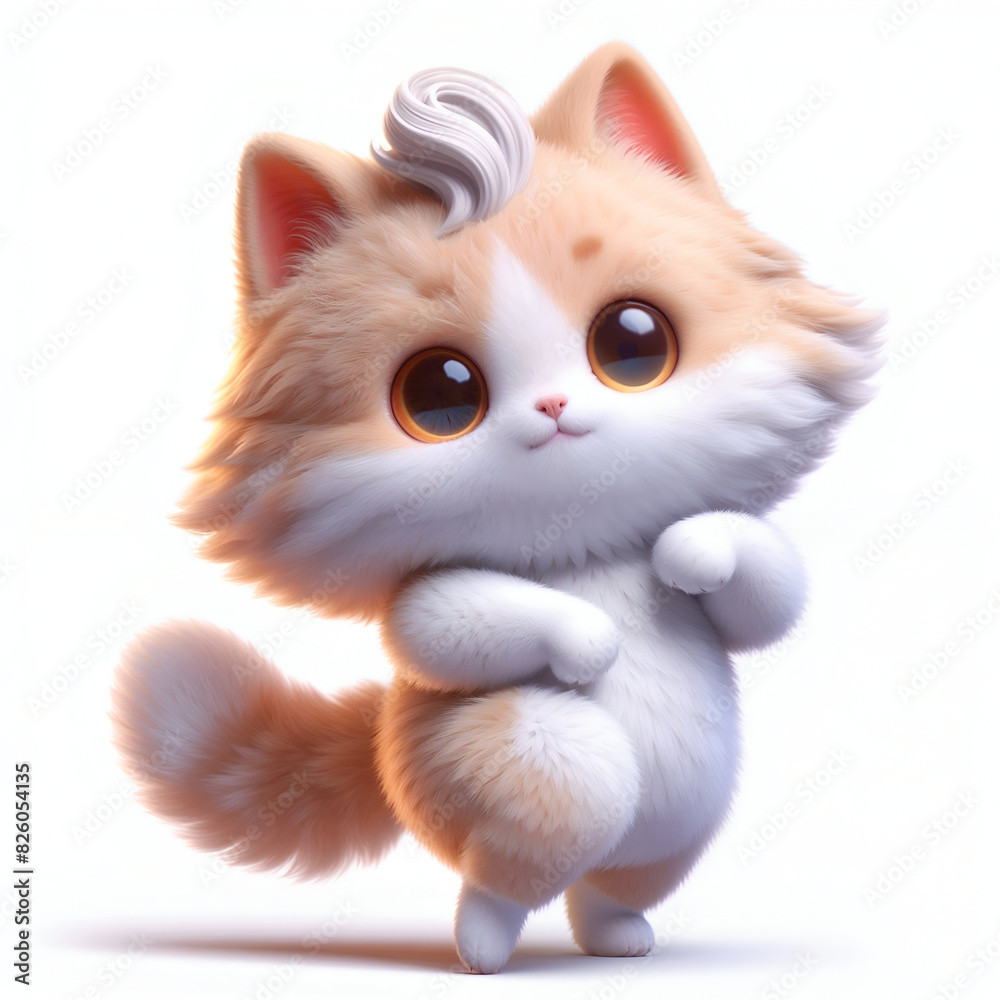 an adorable 3D cartoon cat with big eyes and fluffy fur is dancing an adorable 3D cartoon cat with big eyes and fluffy fur is dancing