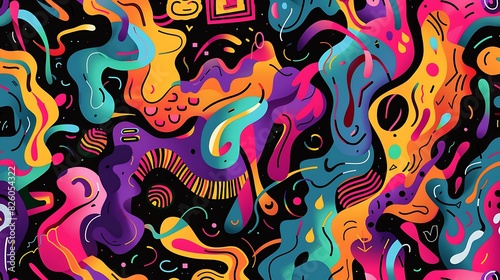 Wallpaper Mural Whimsical Squiggles and Waving Lines Seamless Pattern Background with Playful Doodles | Abstract Art Design for Digital Projects Torontodigital.ca