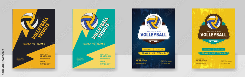Obraz premium Volleyball brochure flyer template. Sport club flyers vector