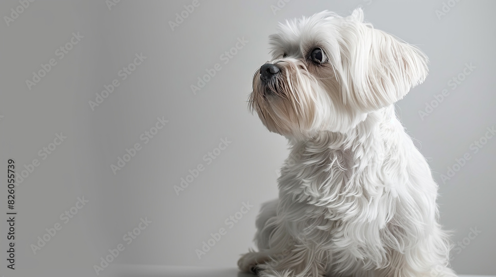 A close-up of the head of a white puppy against a clean background A close-up of the head of a white puppy against a clean background