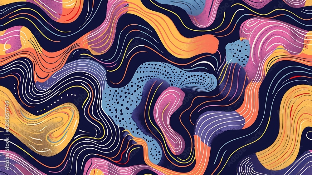 Fototapeta premium Whimsical Squiggly Lines Seamless Pattern Background | Abstract Art Doodles in Playful Style