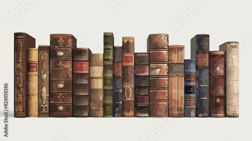 Realistic book row. 3d standing hardcover books 