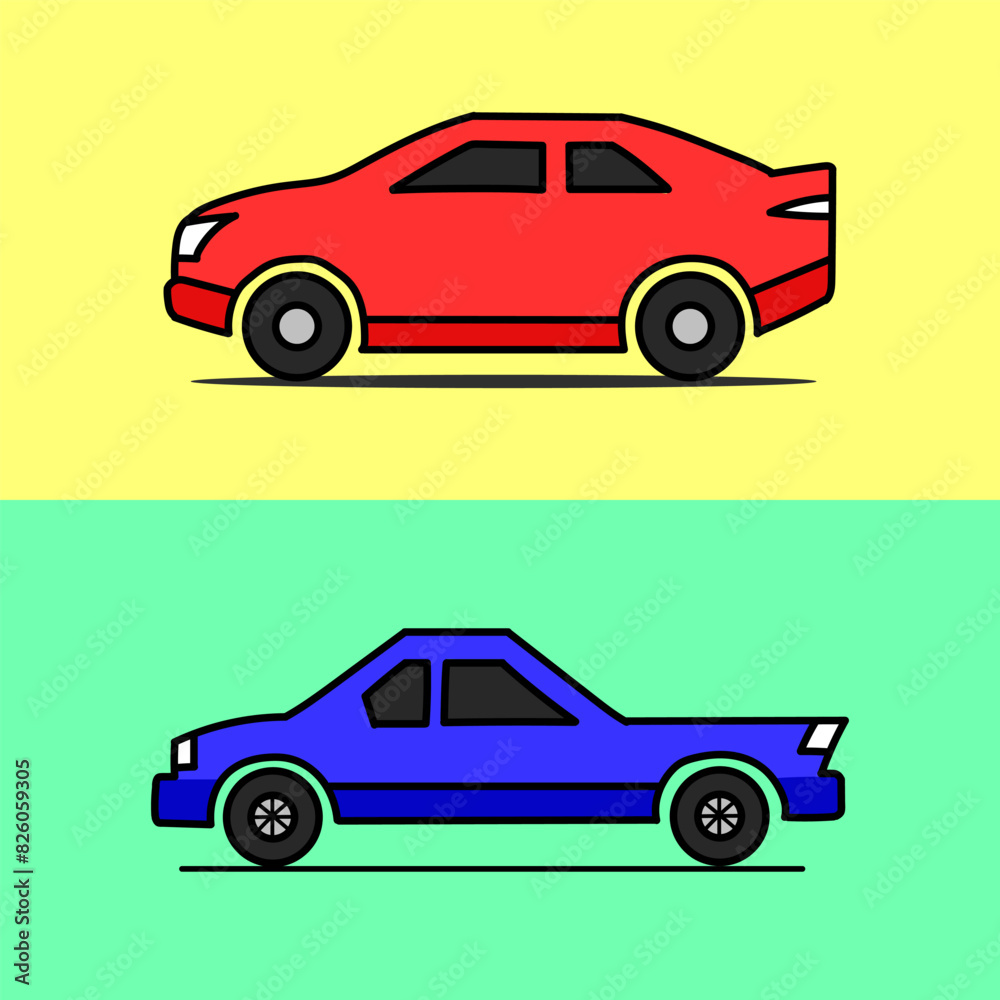 Vector Simple Flat Sedan Car Icon Set Vector Simple Flat Sedan Car Icon Set