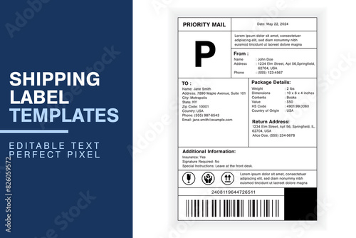 Simple Custom Shipping Label Design Template with Sender, Recipient, Package Details, and Customs Information for Efficient Shipping	